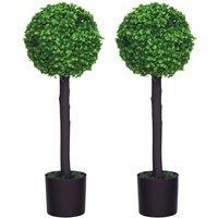 VOGREX Set of 2 60cm Artificial Boxwood Ball Trees Indoor Outdoor in Green