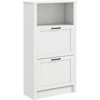 VOGREX White Modern Shoe Cabinet 2 Flip Drawers Adjustable Shelves