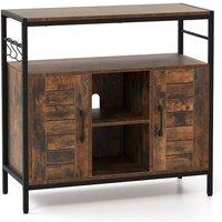 VOGREX 2 Door Coffee Bar Sideboard Adjustable Inner Shelves in Brown