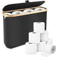VOGREX Lidded Toilet Paper Basket Holds 12 Rolls Bathroom Storage Box in Black