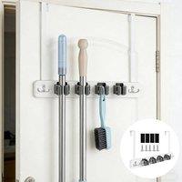 VOGREX Over Door Broom Mop Holder 4 Slot Storage Rack in White