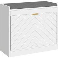 NESTLUNE Shoe Bench with 1 Flip Drawer, Cushion, 5 Pairs in White | Size: 100 cm x 15 cm