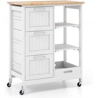 VOGREX White Rolling Utility Kitchen Cart with Lockable Wheels