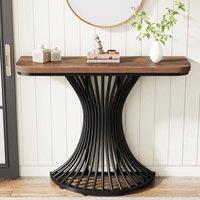 VOGREX 100cm Industrial Console Table Metal Base Living Room Entryway in Brown