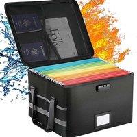 VOGREX Collapsible Fireproof Document Box Lockable File Storage Organizer in Black