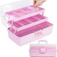 VOGREX Pink 3-Layer Portable Craft Storage Box With 2 Trays