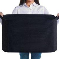 VOGREX Black Cotton Rope Collapsible Laundry Basket With Handles
