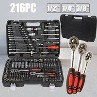 VOGREX 216PCS Ratchet Socket Bit Set 1/2 1/4 3/8 Car Repair Toolbox in Silver