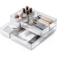 VOGREX Divided Makeup Storage Organizer Cosmetic Desk Drawer Box in Clear