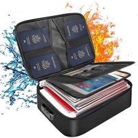 VOGREX Locked Fireproof Waterproof Expandable Document Storage Box in Black