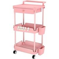 Kelvenix 3 Tier Storage Trolley Cart on Wheels Kitchen Utility Rack Shelf in Pink | Size: 100 cm x 100 cm