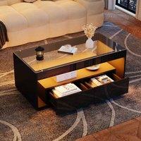 STILVORA Coffee Table 100 x 50cm with LED Lights & 2 Drawers in Black | Size: 100 x 50 cm