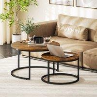 STILVORA Set of 2 Nesting Coffee Tables with Steel Frame Rustic Brown