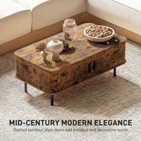 STILVORA Coffee Table 100cm with Sliding Tambour Doors in Brown