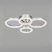 INMTFEI 4 Ring Chrome Crystal LED Ceiling Light Flush Mount Dimmable Fixture in Silver