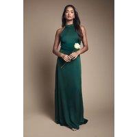 Coast Women's Wrap Waist Detail Satin Halter Neck Bridesmaid Dress in Emerald | Size: 10