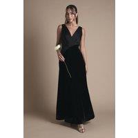 Coast Women's Velvet Contrast V Neck Full Skirt Maxi Bridesmaid Dress in Black | Size: 10