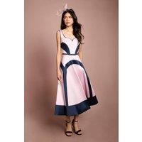 Coast Women's Lisa Tan Colour Block Full Skirt Midi Dress in Blush | Size: 8