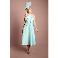 Coast Women's Petite Lisa Tan Cross Neck Structured Satin Bow Detail Midi Dress in Mint | Size: 12