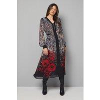 Wallis Women's Animal Ombre Floral Zip Midi Dress in Black | Size: 10