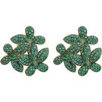 Latelita Women's Flowers Large Stud Earrings Gold Emerald Green