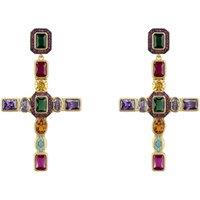 Latelita Women's Maria Extra Large Gemstone Fashion Earrings Gold (Cross)