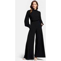 Hot Squash Women's Wideleg Jumpsuit with Blouson Sleeve in Black | Size: 8