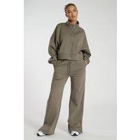 South Beach Women's Khaki Cropped Funnel Neck Zip Up Sweat | Size: 2XL