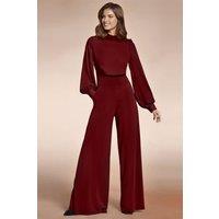 Hot Squash Women's Wideleg Jumpsuit with Blouson Sleeve in Wine | Size: 12
