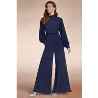 Hot Squash Women's Wideleg Jumpsuit with Blouson Sleeve in Navy | Size: 12