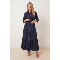 Style Cheat Women's Cotton Shirt Tiered Dress in Navy | Size: 18