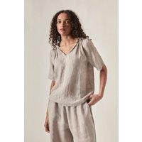 James Lakeland Women's Taupe Pure Linen Summer Blouse | Size: 18