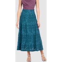 Kettlewell Women's Embroidered Cotton A-Line Skirt in Turquoise | Size: 14