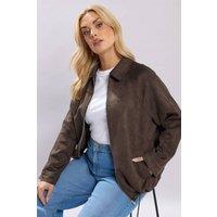 Yours Women's Faux Suede Bomber Jacket in Chocolate | Size: 30-32