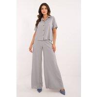 Love Lace Women's Elegant Viscose Shirt & High Waist Trousers Set in Grey | Size: S/M