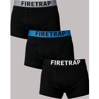 Firetrap Men's 3 Pack Cotton Stretch Boxers with Logo Waistband in Black | Size: 2XL