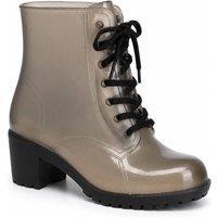 Spot On Women's Lace Up Block Heel Ankle Boots in Charcoal | Size: 5
