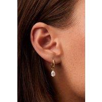 Serla Women's Gold Plated Diamante Pear Drop Hoop Earrings