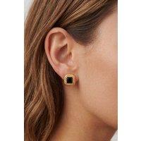 Serla Women's Gold Plated Vintage Black Stud Earrings