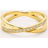 Serla Women's Gold Plated Diamante Crossover Ring | Size: P