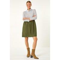 Roman Women's Stripe Print High Neck Smock Dress in Khaki | Size: 10
