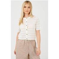 Brave Soul Women's Short Sleeve Stitch Detail Crew Neck Cardigan in White | Size: XS
