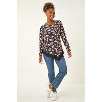 Roman Women's Floral Puff Print Stretch Top in Coral | Size: 10