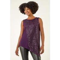 Roman Women's Sequin Asymmetric Stretch Vest in Purple | Size: 10