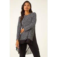 Roman Women's Spot Print Chiffon Hem Stretch Top in Black | Size: 10