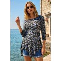 Roman Women's Floral Print Asymmetric Stretch Top | Size: 10