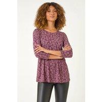 Roman Women's Leaf Print Gathered Tunic Top in Purple | Size: 10