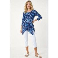 Roman Women's Floral Print Asymmetric Tunic Top in Blue | Size: 10
