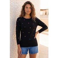 Roman Women's Heart Embroidered Knit Jumper in Black | Size: 10