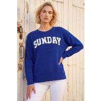 Roman Women's Sunday Slogan Knit Jumper in Royal | Size: 10